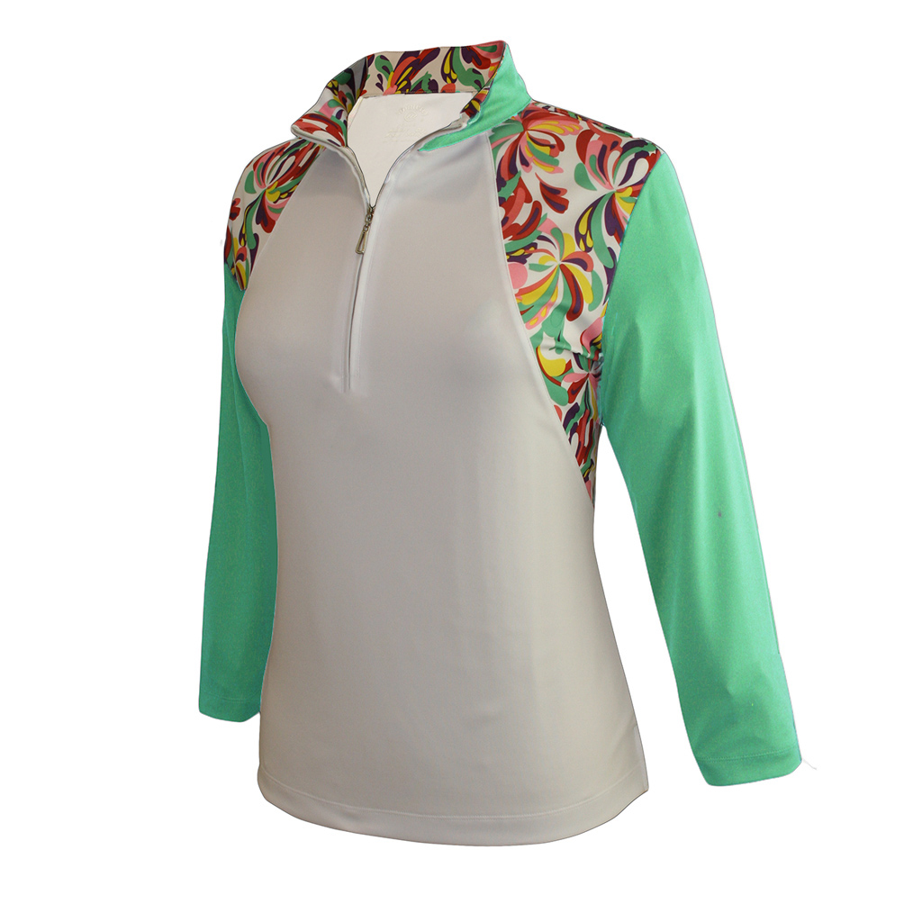 Monterey Club Ladies Dry Swing Fun Leopard Colorblock 3//4 Sleeve Polo Shirt #2352